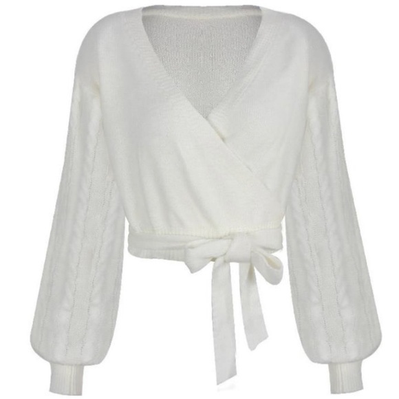 BNWT, Ivory Cropped Wrap Sweater - Picture 4 of 9